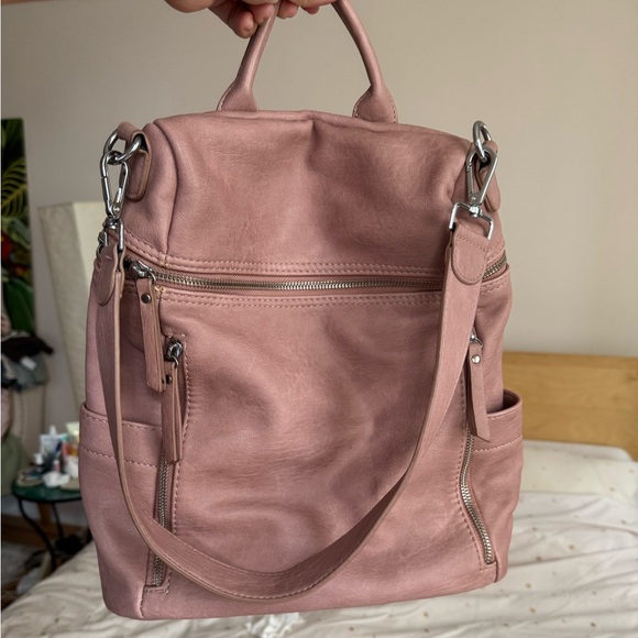 Pink Vegan Leather Women's Backpack/ Strap Bag - Picture 1 of 6